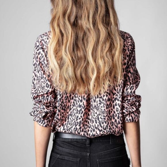 ZADIG AND VOLTAIRE Tink Squeleton Top Womens Small Pink Leopard Logo Long Sleeve - Picture 3 of 16